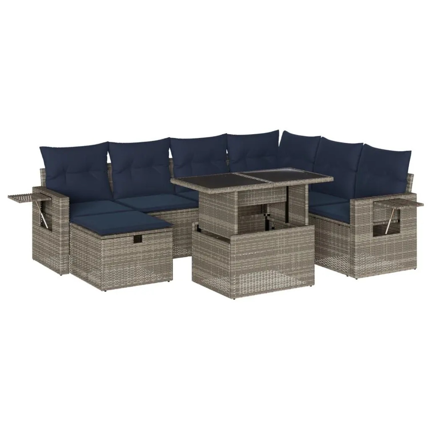 vidaXL 8-Tlg Gartensofa-Set mit Kissen Grau Polyrattan 3275001 günstig online kaufen