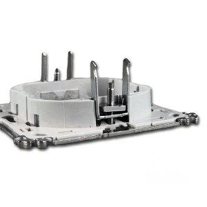 TEM MODUL PLUS Montageträger 2M aus Metall mit Befestigungskrallen und weißem Einsatz für Schalterprogramme.