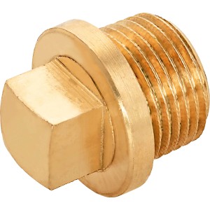 Messingfarbener Gewinde-Stopfen 16,7 mm (R 3/8) aus Rotguss mit Vierkantantrieb.