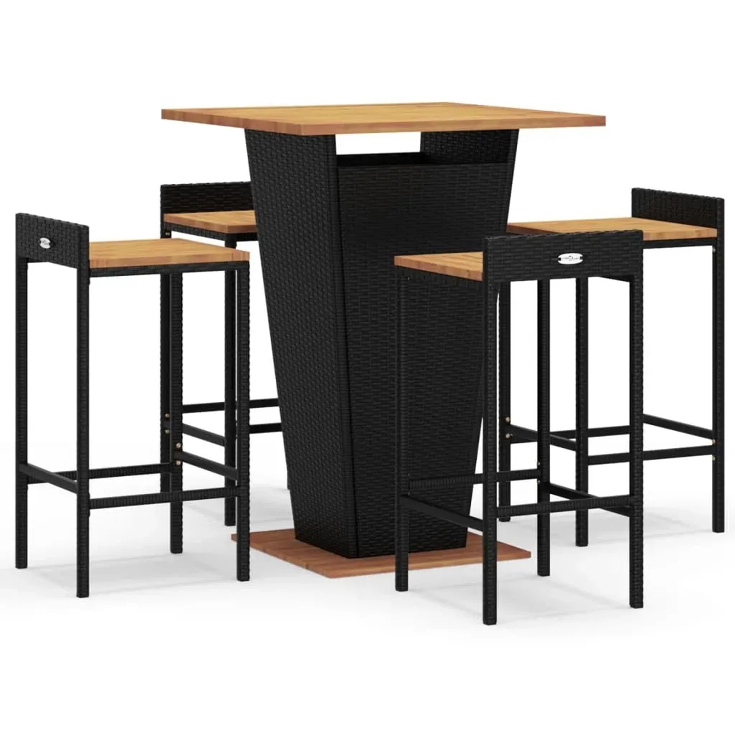 vidaXL 5-Tlg Gartenbar-Set Schwarz Poly Rattan Massivholz Akazie 3187724