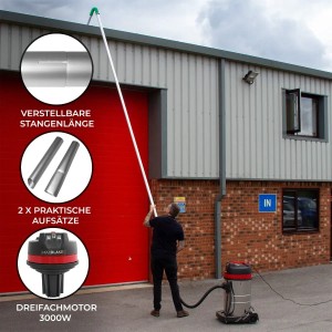 Monstershop Maxblast Dachrinnen Saugstange mit 80L Nass-Trockensauger im Einsatz.