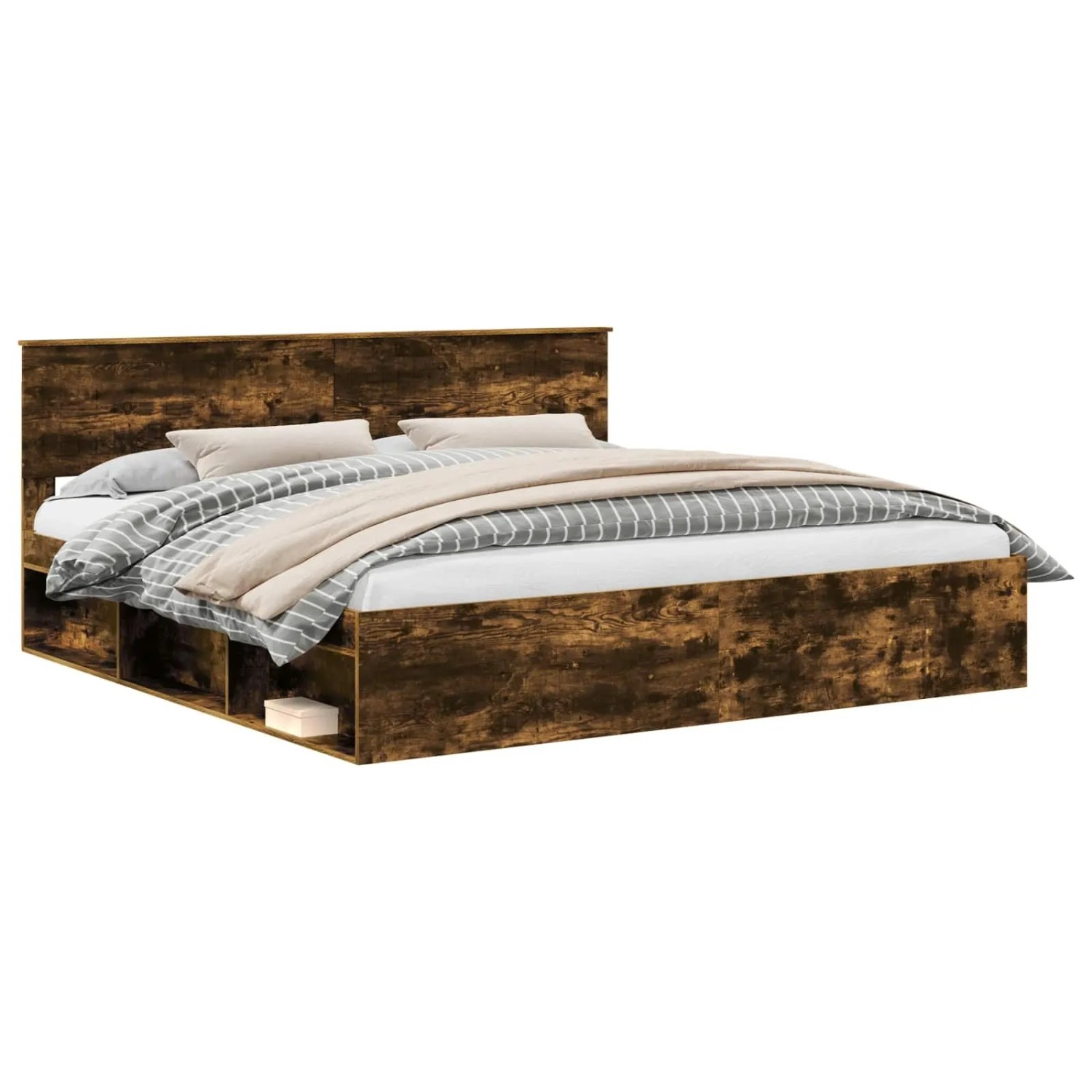 vidaXL Bettrahmen Räuchereiche 200 x 200 cm Massives Kiefernholz 3410559