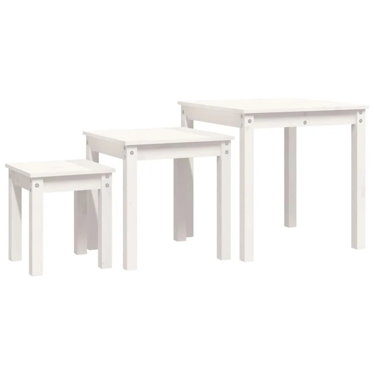 vidaXL Satztische 3 Stk Weiß Massivholz Kiefer 824974
