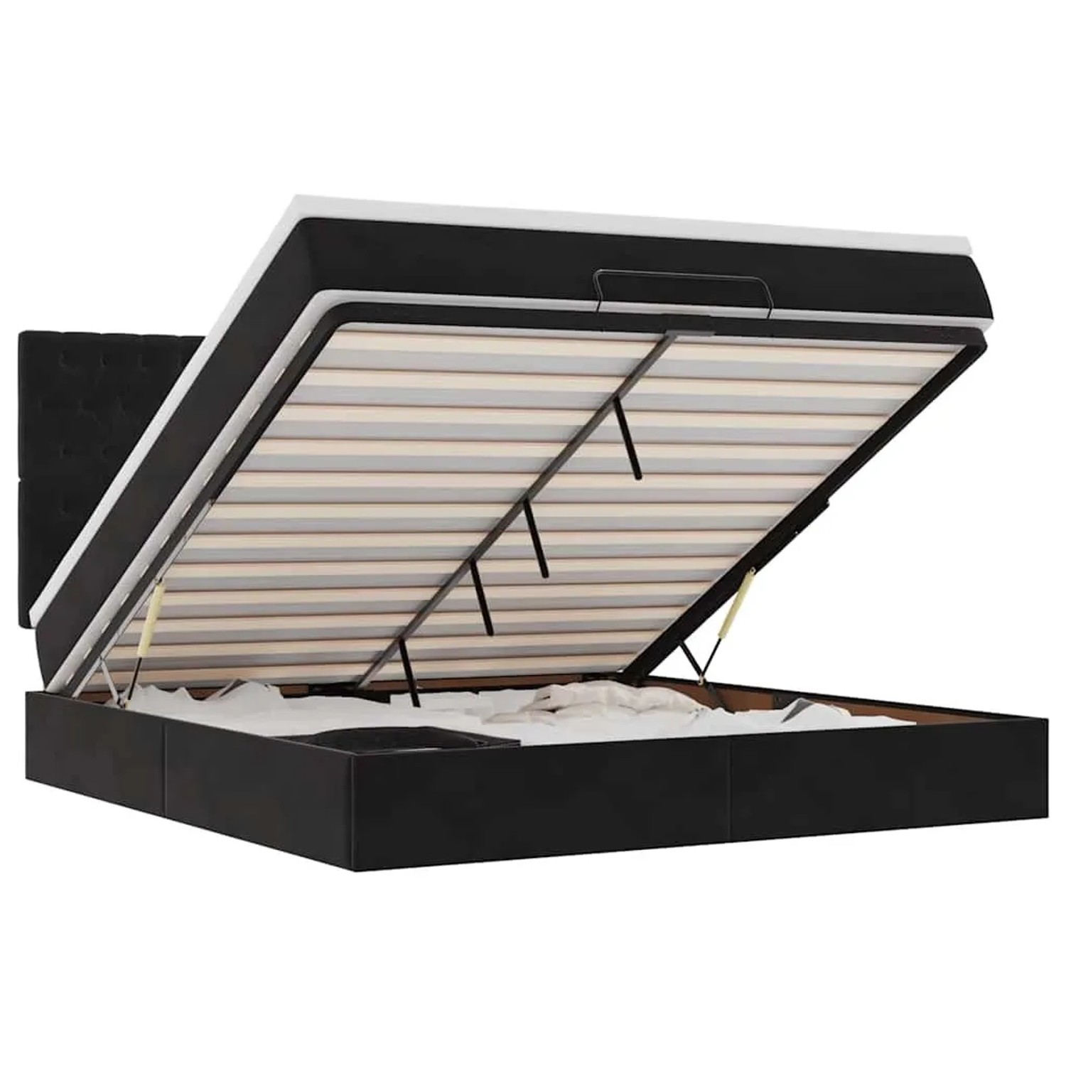 vidaXL Ottoman-Bett mit Matratzen und LEDs Schwarz 180x200 cm Samt 3314410