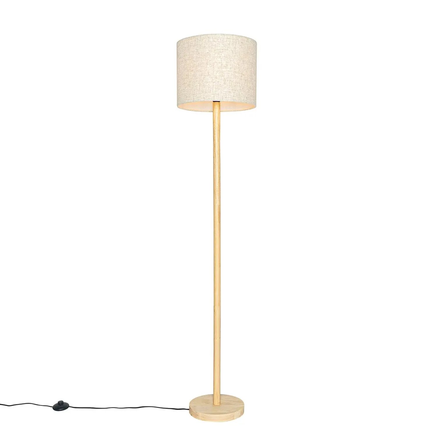 QAZQA Ländliche Stehlampe Holz mit Leinenschirm Beige 32 cm Mels