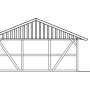 Technische Zeichnung: Skan Holz Carport Schwarzwald mit Dachschalung und Rückwand, Seitenansicht.