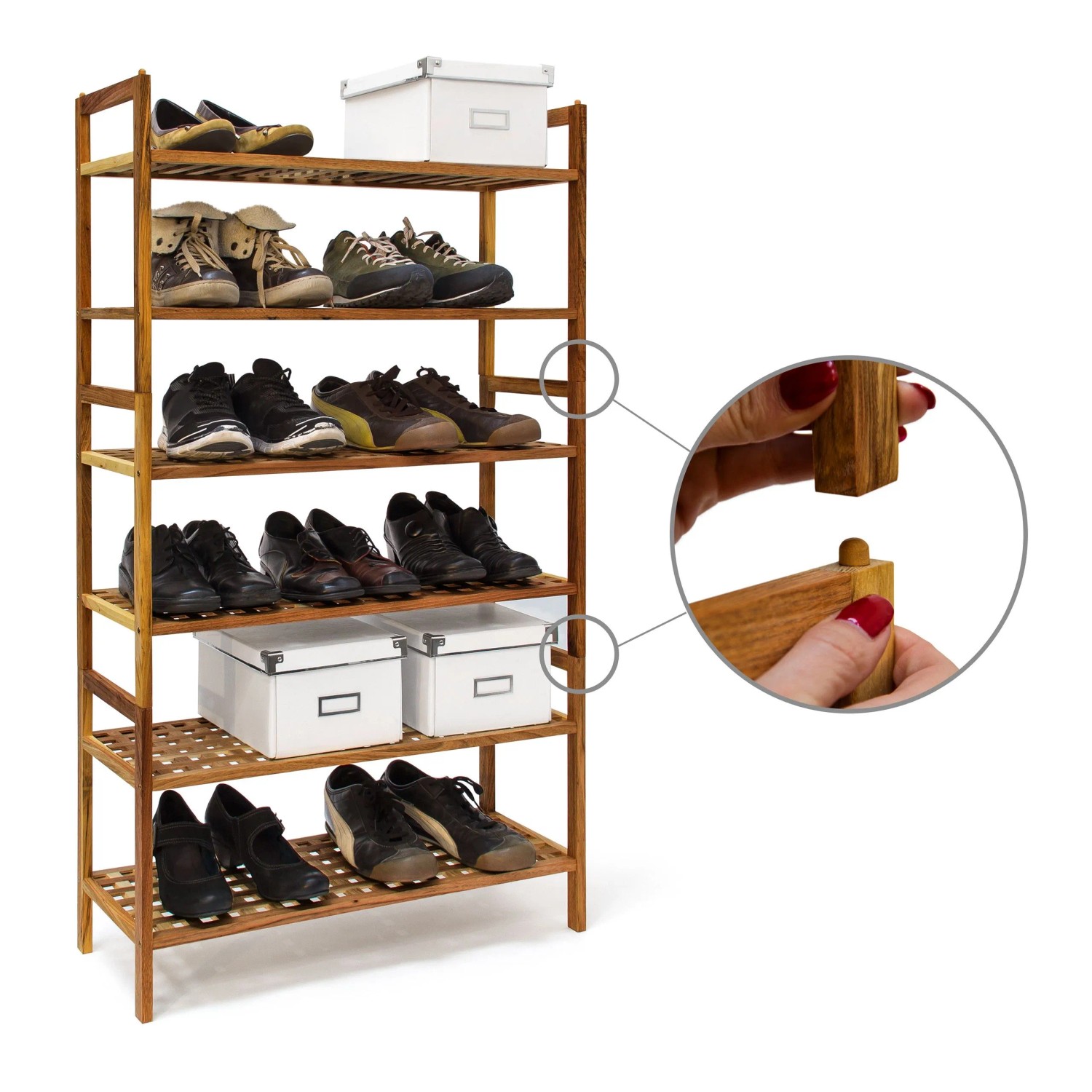 Relaxdays Schuhregal Walnuss Hell Stapelbar 40,5 cm x 69 cm x 26 cm 1,7 kg_3