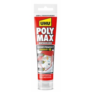 UHU Poly Max Montagekleber, transparent, 115g Tube. Baukleber für viele Materialien.
