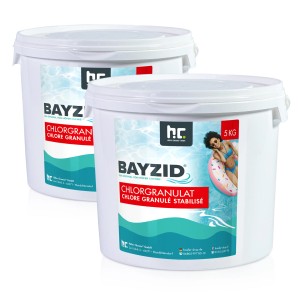 Zwei Eimer Bayzid Chlorgranulat für Pools, je 5kg. Pool Desinfektion für Schwimmbad.
