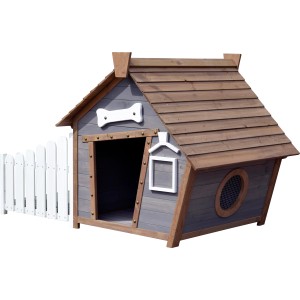 Dobar Hundehütte Porch mit Veranda, Comic-Design, grau/braun, 146,3x90x96cm.