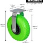 Wagner Transportgeräte-Bockrolle, Ø 260 mm, mit grünem, pannensicherem Rad und Stahlgehäuse.