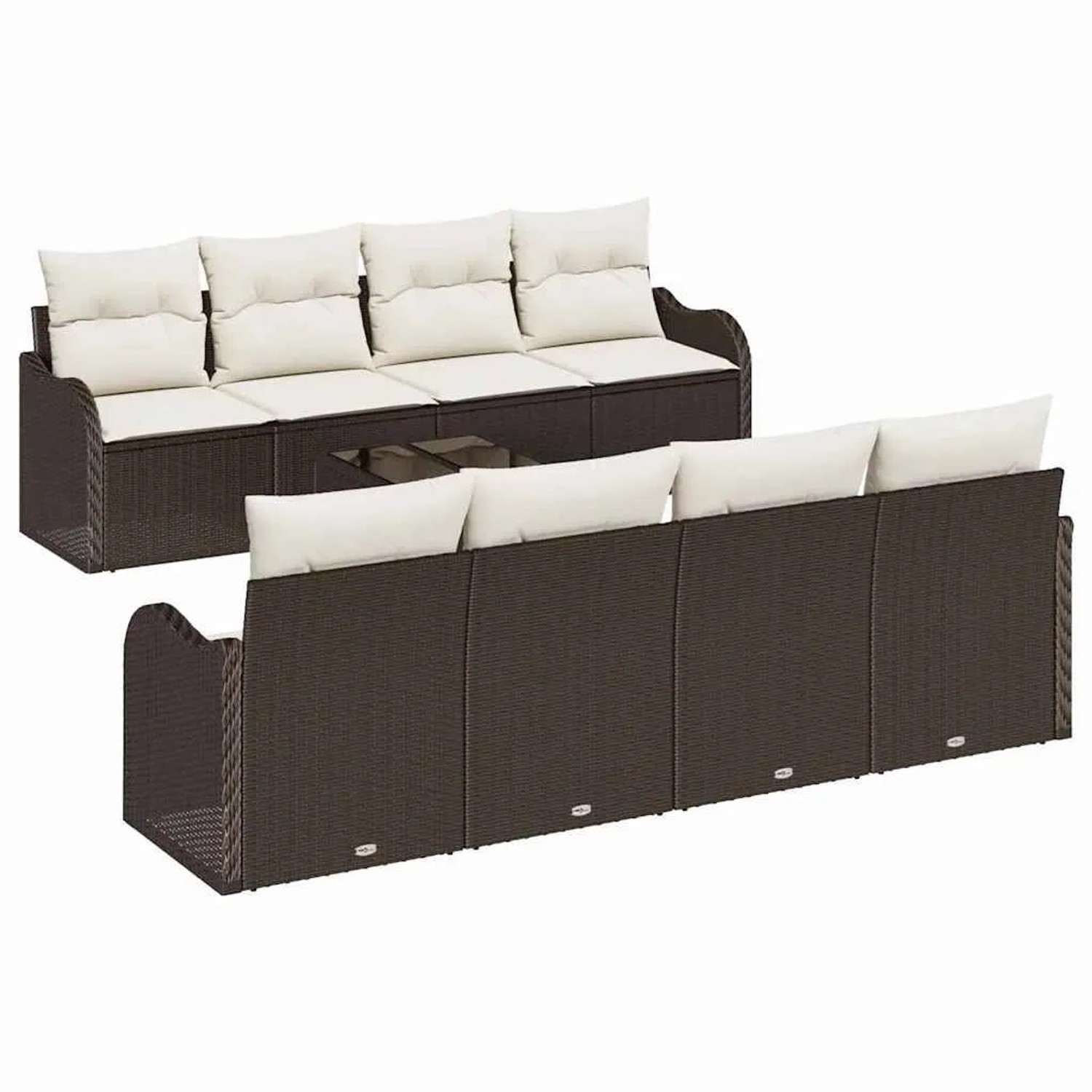vidaXL Garten-Sofa-Set mit Kissen mit Speicher 9-Tlg Braun und Creme 3354297