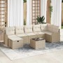 Beiges 8-tlg. vidaXL Garten-Sofa-Set aus Poly Rattan mit Kissen und Tisch.