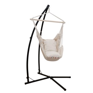 AMANKA Hängestuhl mit Gestell, beige, inkl. Kissen. Hängesessel für Garten, Terrasse oder Balkon.