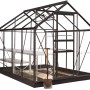 Halls Gewächshaus Popular 86, schwarz, 5 m² mit Regalen und Spaten. Ideal für Pflanzenzucht.