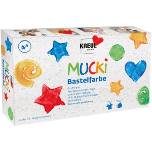 Mucki Bastelfarbe 6er Set, 6 Farben à 80ml im Malkasten für Kinder.