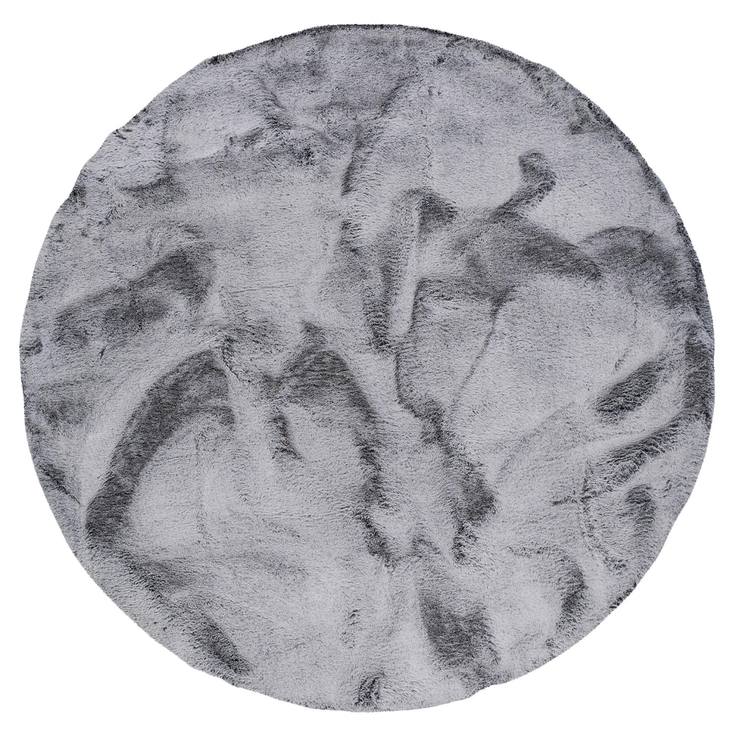 Runder, grau melierter Fellteppich (120x120cm) von Pergamon Luxus Super Soft.