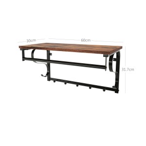 Vasagle Wandgarderobe mit 5 Haken, Regal (60x30cm) in Braun-Schwarz. Praktische Garderobenleiste für Flur und Eingangsbereich.