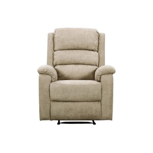 Elektrischer Relaxsessel Nevers in Taupe aus Stoff, mit gepolsterten Armlehnen und USB-Anschluss.