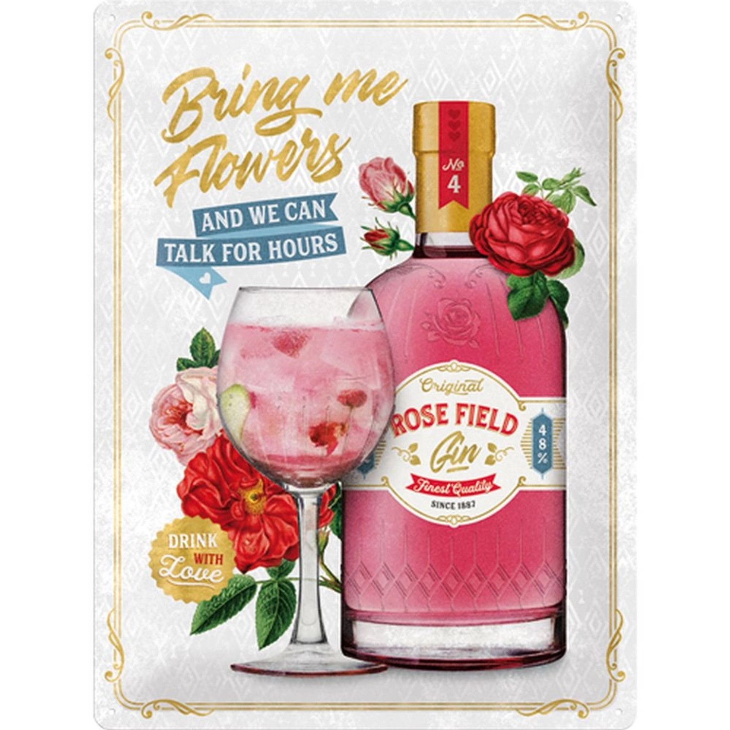 Nostalgic-Art Blechschild 30 x 40 cm - Open Bar - Pink Gin Flowers günstig online kaufen