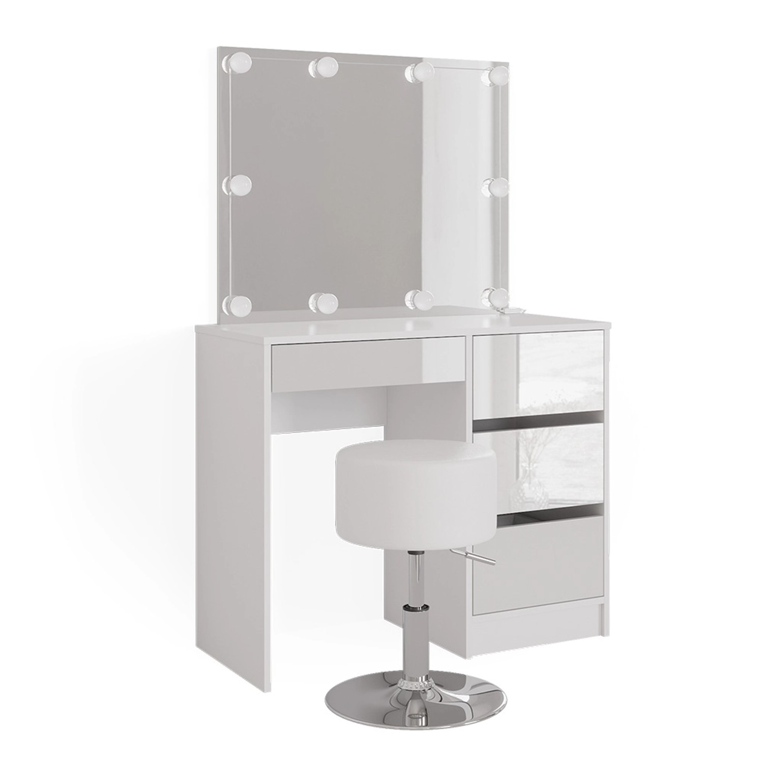Vicco Schminktisch Sherry Weiß/Weiß 90 cm mit LED Beleuchtung und Hocker günstig online kaufen