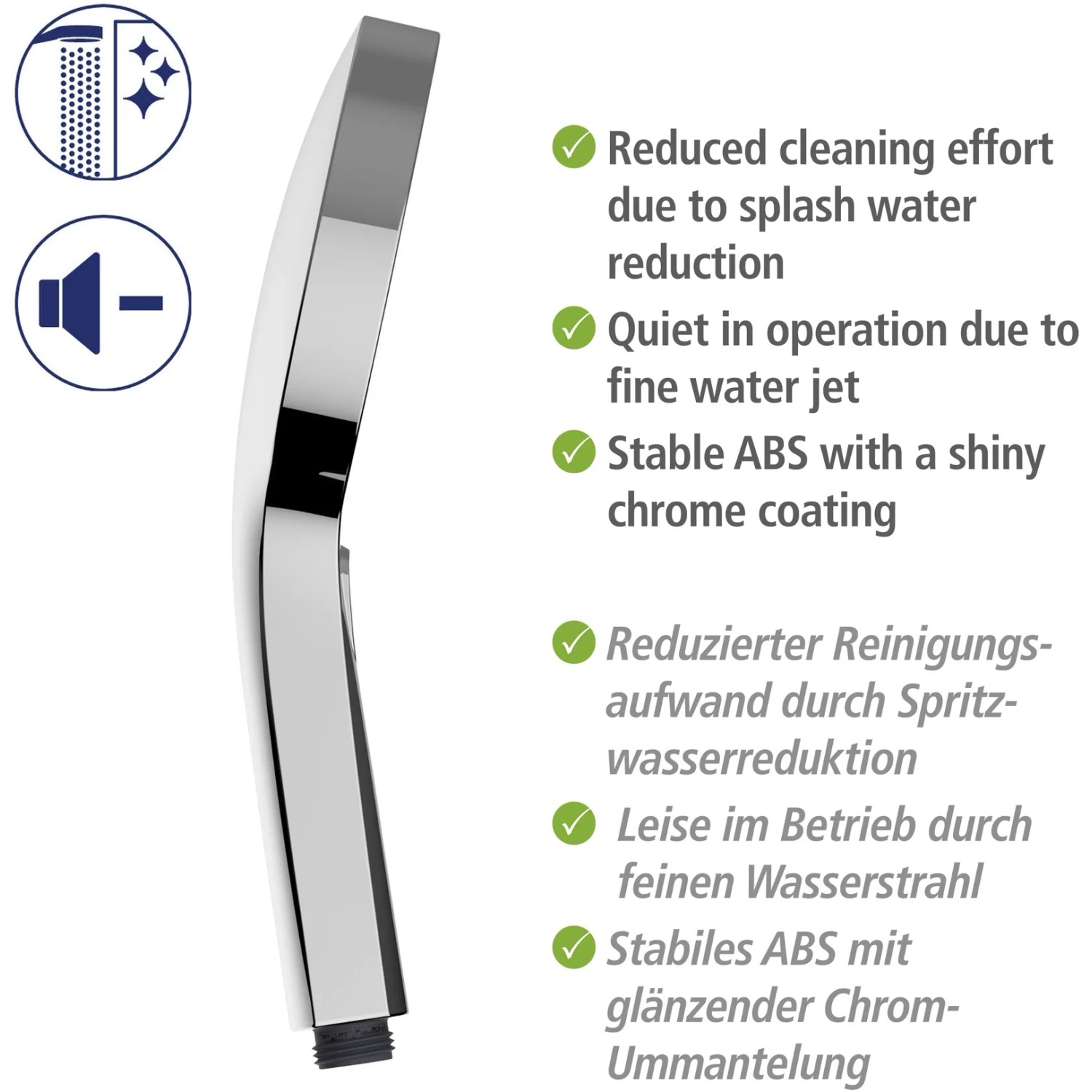 Wenko Softwater Handbrause Chrom, Teil des Duschsystems, mit Micro-Softwater Funktion.