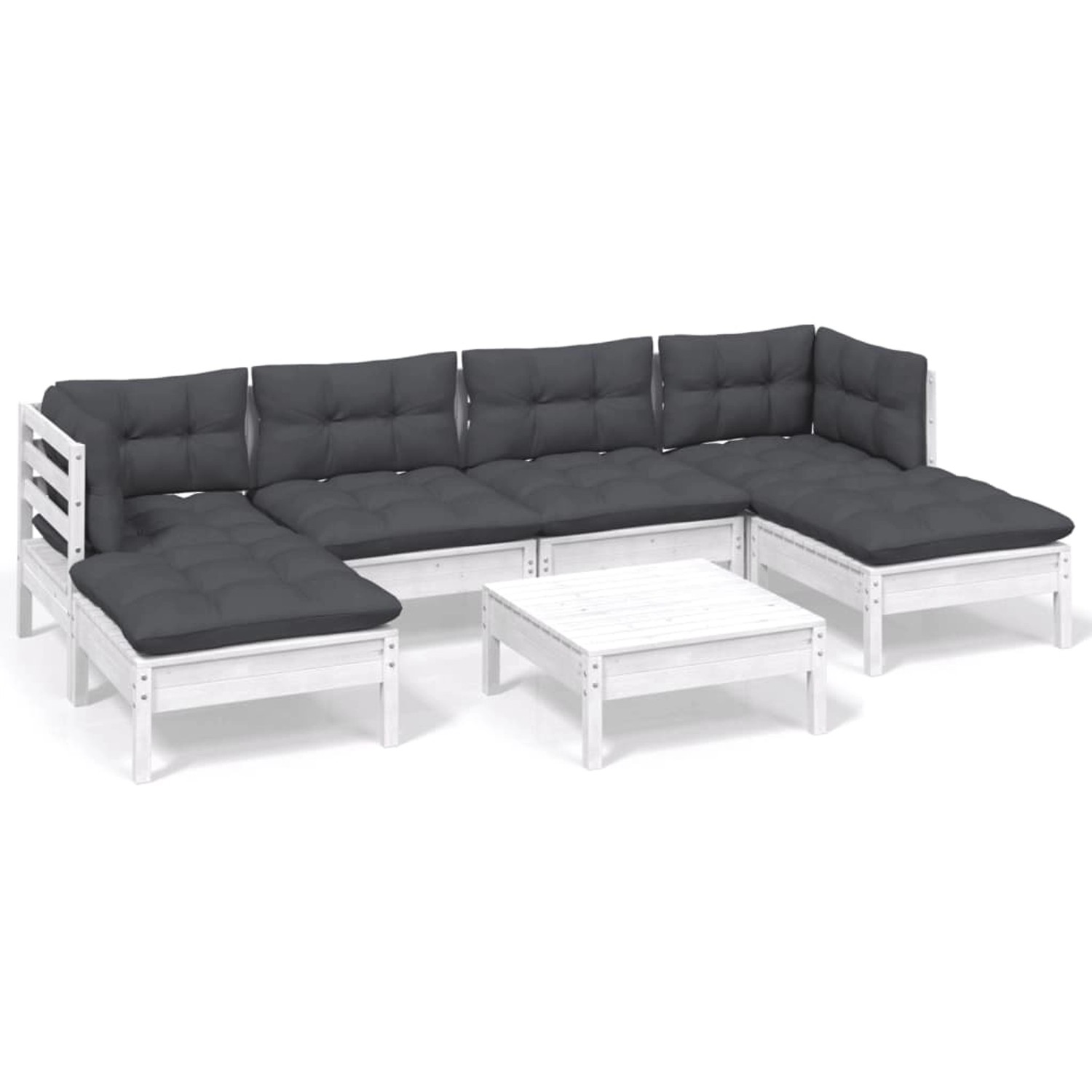 vidaXL 7-Tlg Garten-Lounge-Set mit Kissen Weiß Kiefernholz 3097086