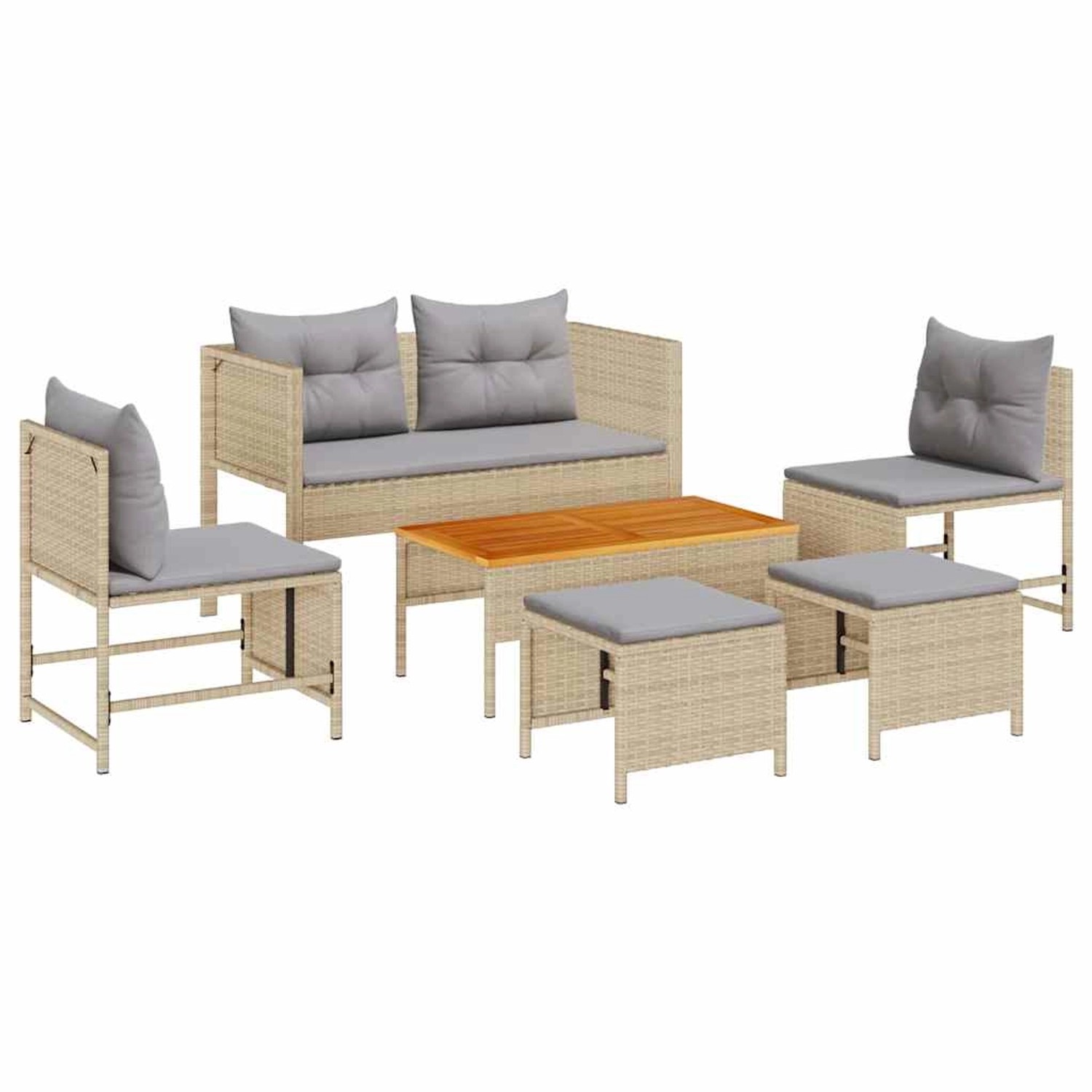 vidaXL Garten-Sofa-Set 6-Tlg Beige Hellgrau Poly Rattan 4104704 günstig online kaufen