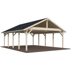 Palmako Carport Robert aus naturbelassenem Holz, 555 x 732 cm, mit stabilem Dach.