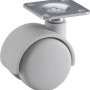 Graue Parkett-Doppelrolle mit Platte, Ø 40mm, Traglast 30kg. Möbelrolle für empfindliche Böden.