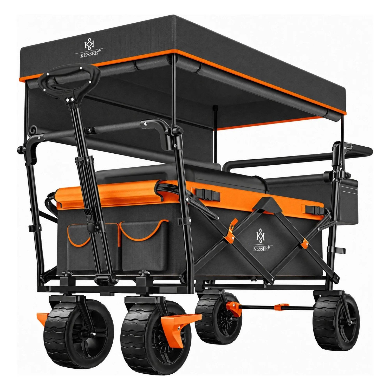KESSER Bollerwagen GT9000 Faltbar mit Dach Belastbar Bis 150 kg Anthrazit Orange