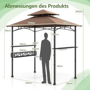 Costway Grillpavillon mit Doppeldach Seitenregalen Flaschenöffner Braun