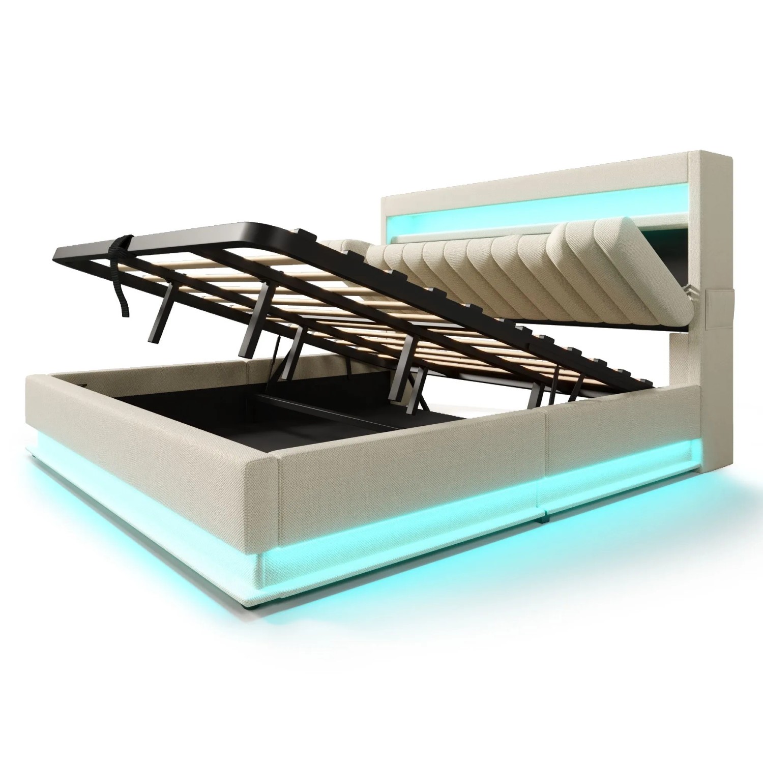 Merax Polsterbett 180x200cm LED USB-C Stauraum Beige