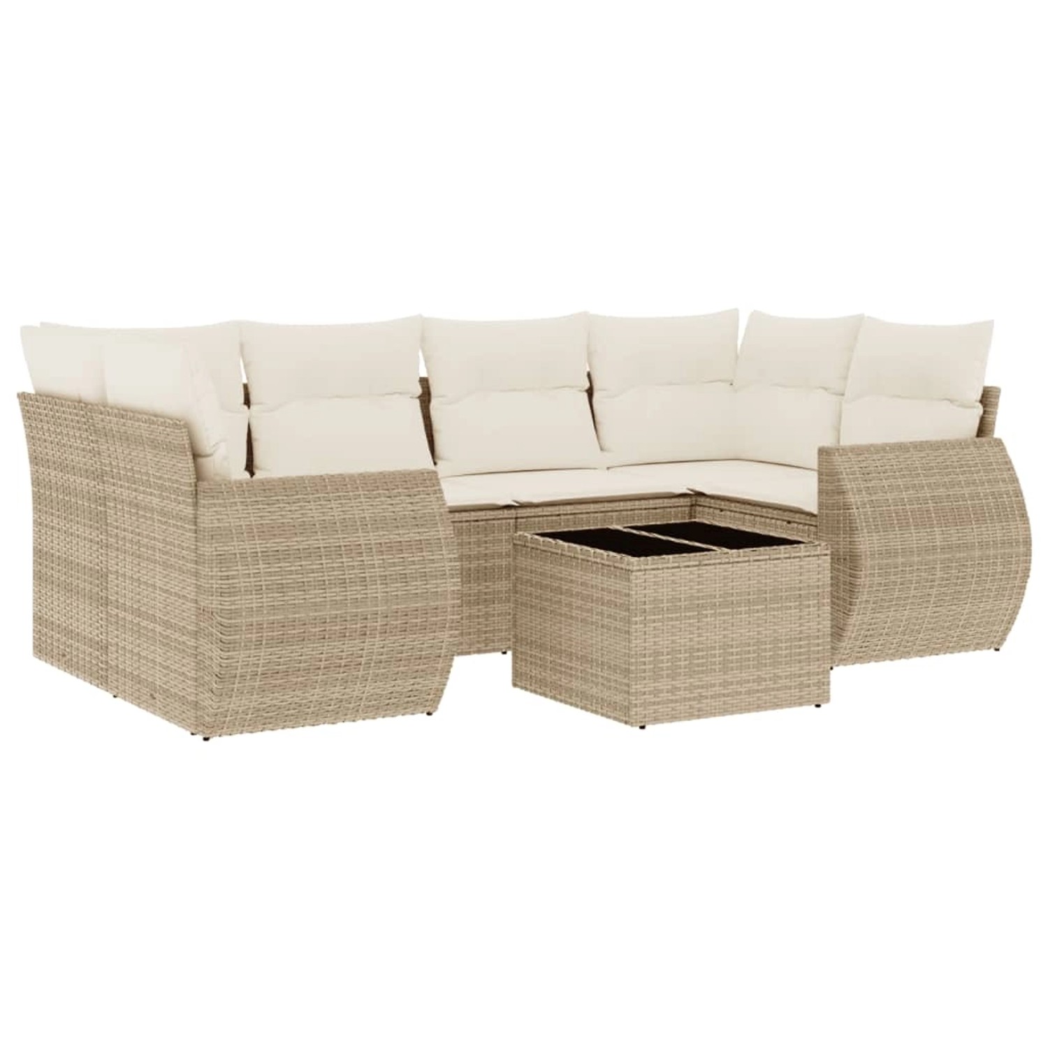 vidaXL 7-Tlg Garten-Sofagarnitur mit Kissen Beige Poly Rattan 3221117