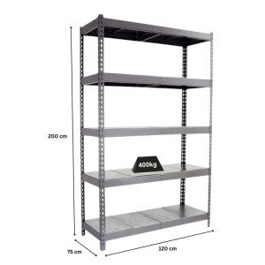 Graues PROREGAL Schwerlastregal Metal Yeti Five, 200x120x75 cm, Fachlast 400 kg, für Werkstatt und Garage.