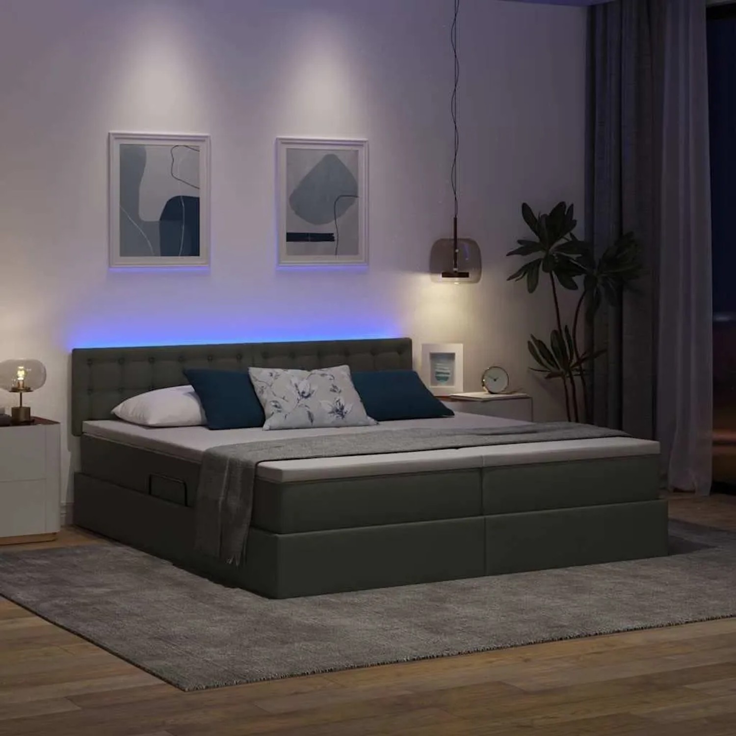 vidaXL Bett mit LED-Lichtleisten Dunkelgrau 200 x 200 cm Stoff 3371592_6