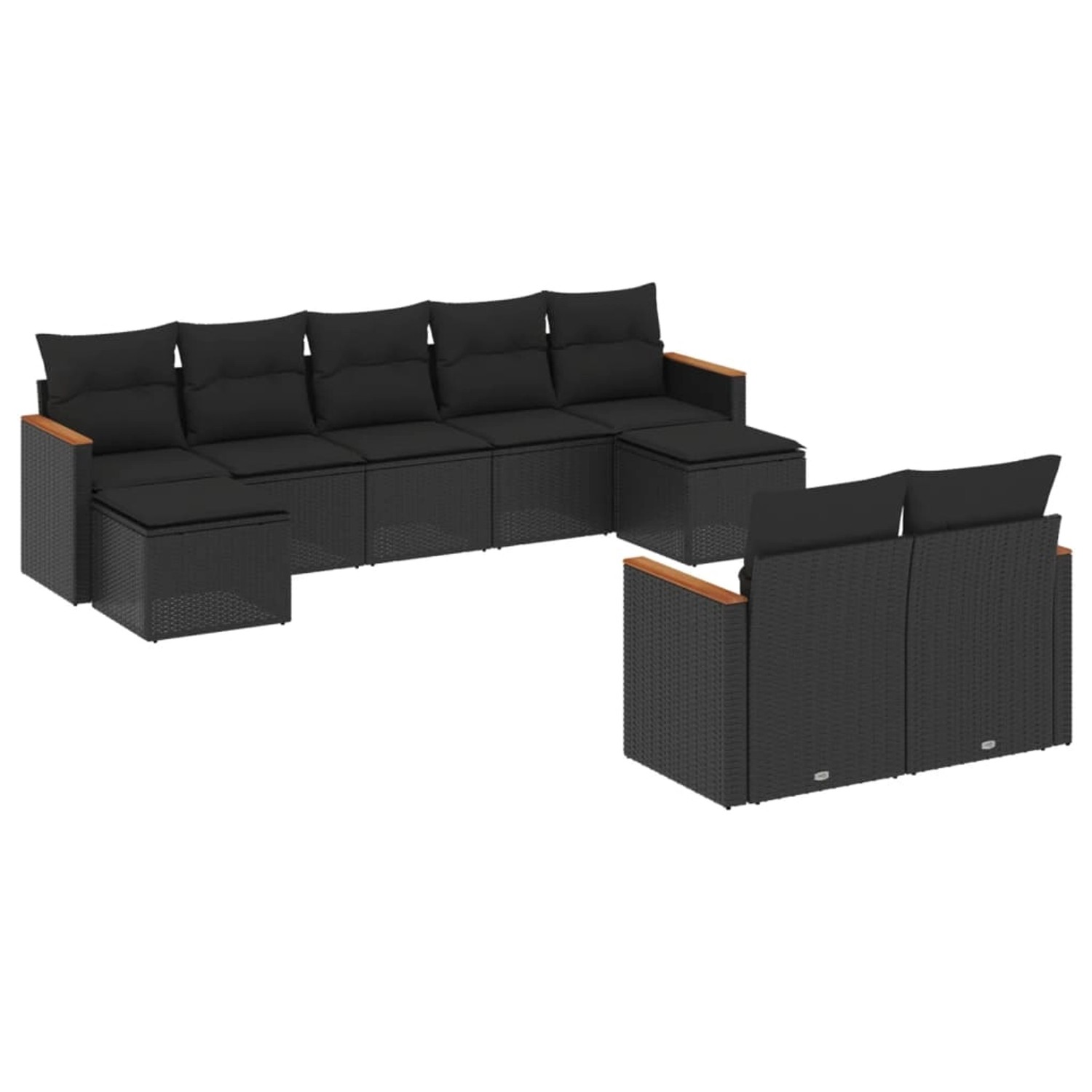 vidaXL 9-Tlg Garten-Sofagarnitur mit Kissen Schwarz Poly Rattan 3258800 günstig online kaufen