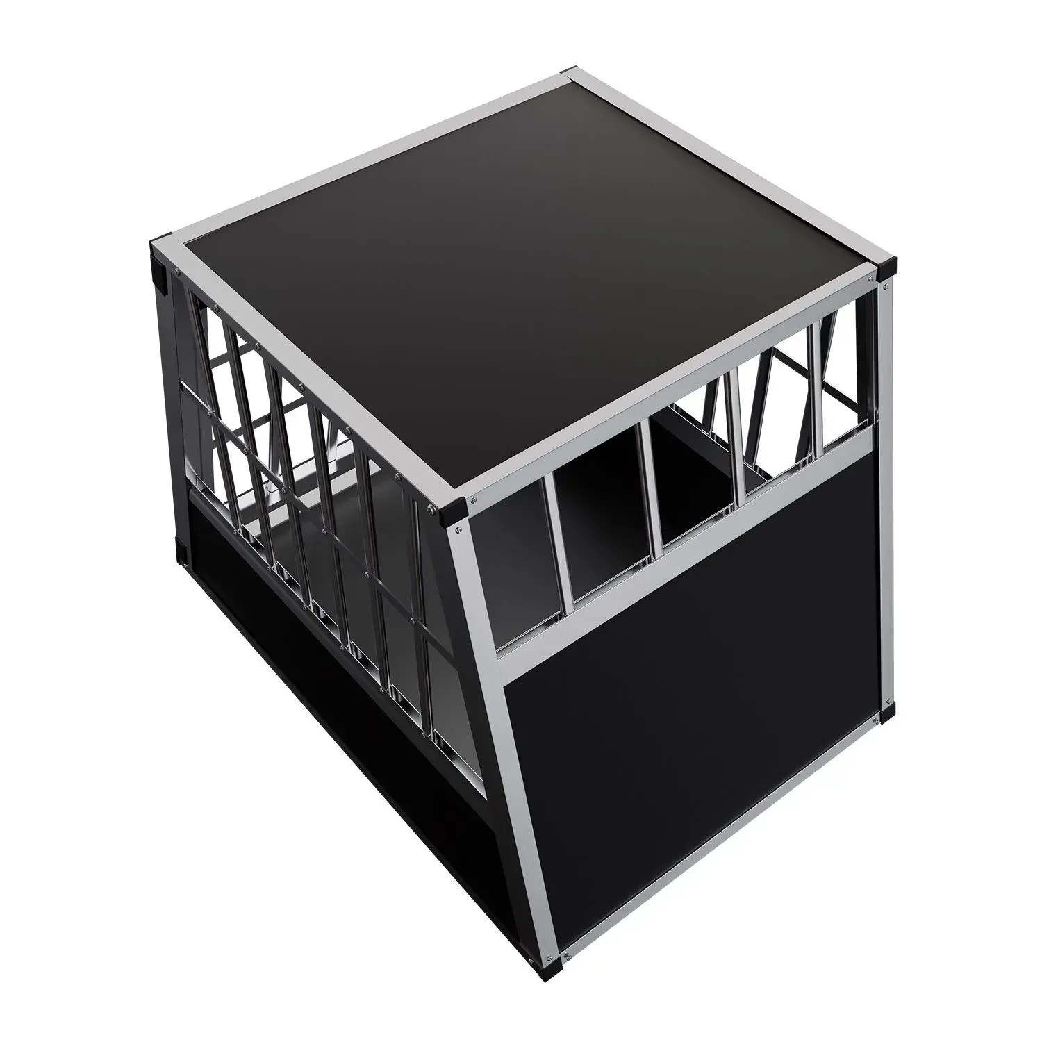Juskys Alu Hundetransportbox L, Transportbox aus Alu und MDF, schwarz/silber, für mittelgroße Hunde.