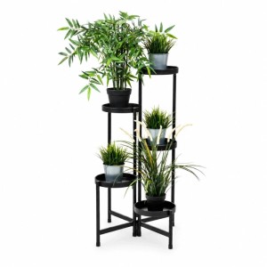 Schwarzer BigDean 5-Etagen Blumenständer aus Metall mit Pflanzen. Klappbares Pflanzenregal für Töpfe.