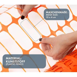 Detailaufnahme: Oranger KARAT Absperrzaun Chester, Maschenweite 10x4 cm, Material Kunststoff.