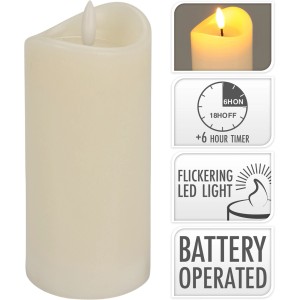 Elfenbeinfarbene LED Kerze (15 cm) mit Timer und flackerndem Licht für stimmungsvolle Deko.