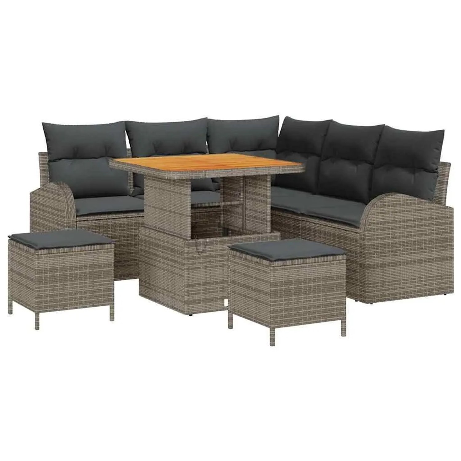 vidaXL Garten-Sofa-Set mit Kissen mit Speicher 8-Tlg Grau 3364343