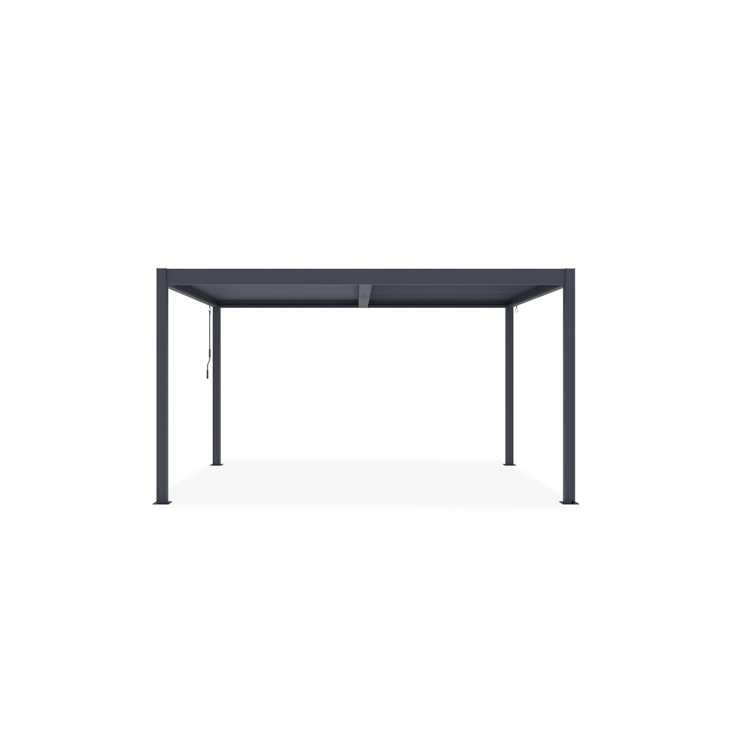 Freistehende, graue Cazeboo Piana Bioklimatische Pergola 4x3m aus Aluminium und Stahl.