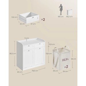 Songmics Badezimmerschrank Siren, weiß, mit 2 Schubladen und Wäschekörben, Maße.