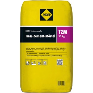 Sack Sakret Trass-Zement-Mörtel TZM Grau 30 kg, Trockenmörtel für Mauer und Putzarbeiten.