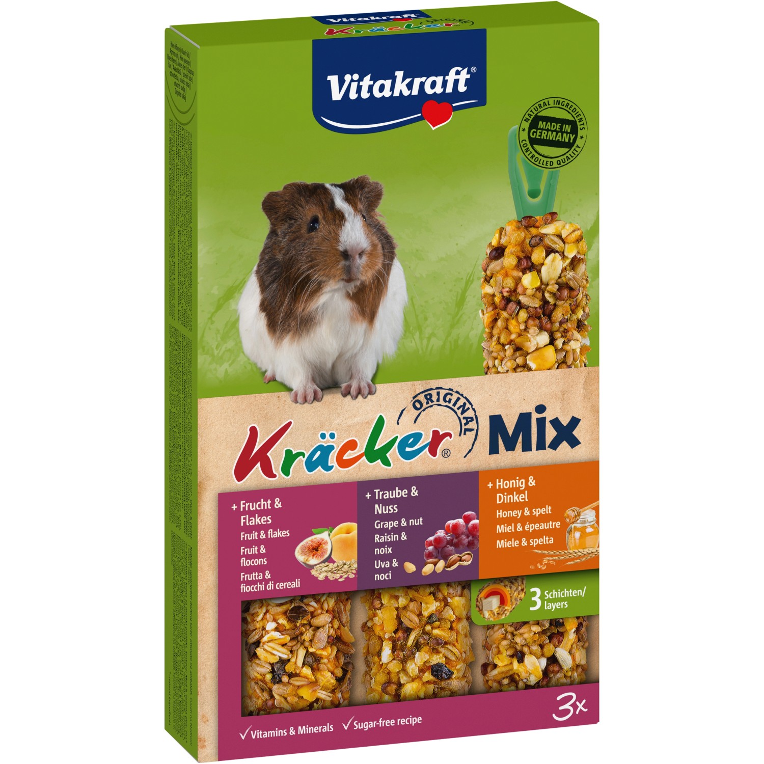 Vitakraft Kräcker® Trio Honig Nuss Frucht für Meerschweinchen 3 Stück