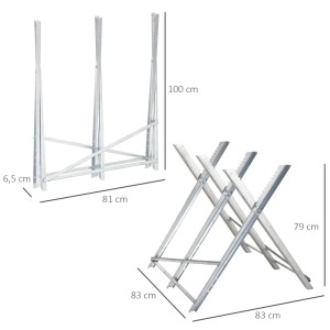 Zusammenklappbarer DURHAND Kettensägebock für Brennholz, 83x83x79cm, aus Metall.