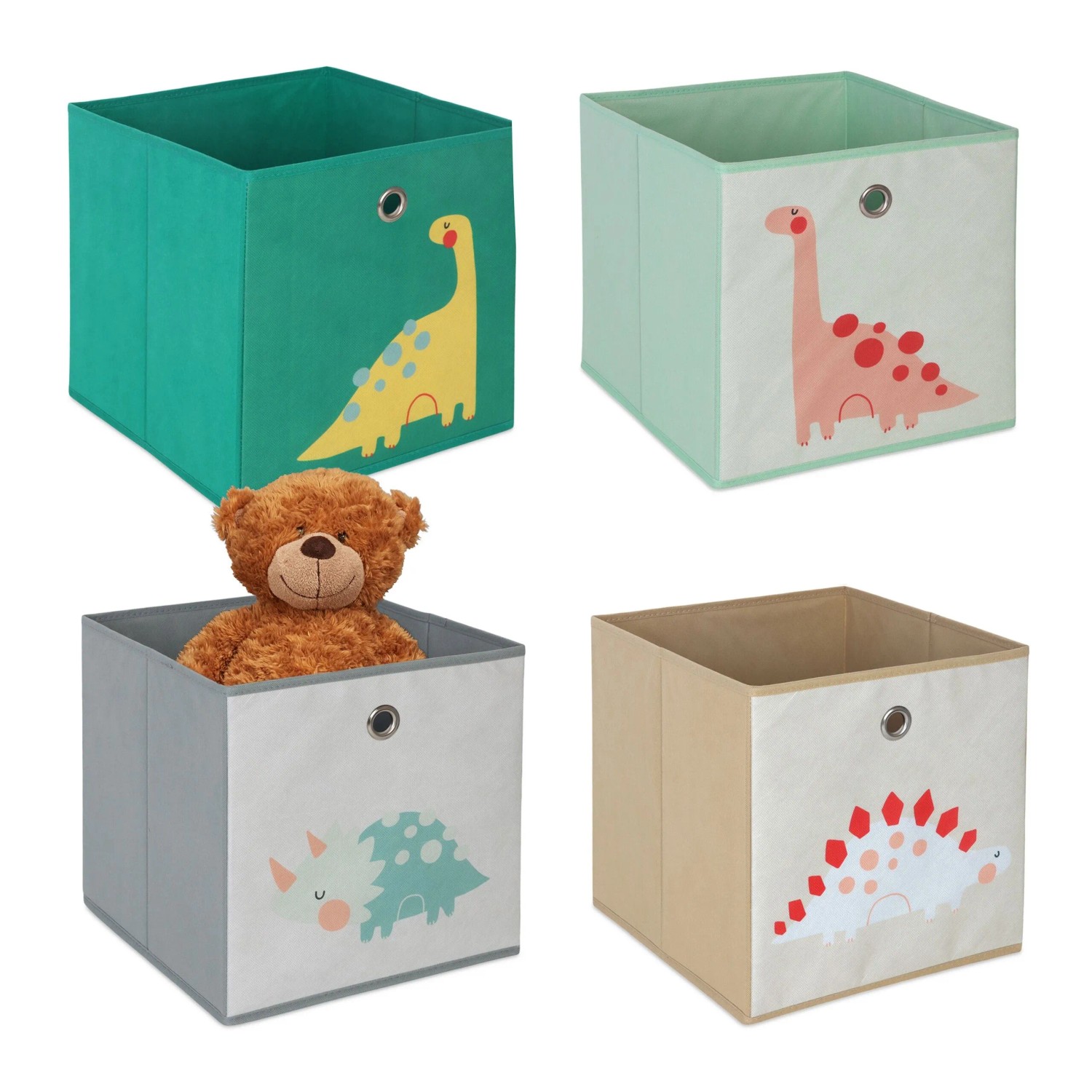 Relaxdays Aufbewahrungsboxen für Kinder 4er Set Vlies Pappe Stahl Bunt Faltbar 30 cm x 30 cm x 30 cm