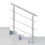Edelstahl Geländer 120 cm mit 3 Querstäben, gebürstet, auf Betontreppe. Für Innen & Außen.