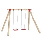 Weka Doppel-Schaukel Funny 1: Holzschaukel mit zwei roten Schaukelsitzen für Kinder.